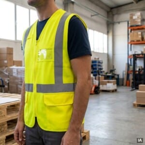 Colete refletor 305903 com fecho éclair bandas retrorrefletoras bolsos frontais e porta identificador