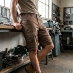 Calções multibolsos 103009 de trabalho com bolsos laterais de pala e costuras reforçadas