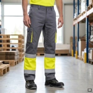 Calças de alta visibilidade FACTORY com bolsos laterais e bandas refletoras perneiras