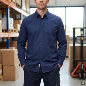 Camisa de trabalho de homem manga comprida P529 com bolso no peito