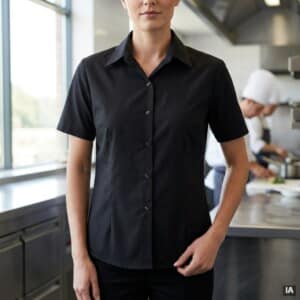 Camisa senhora manga curta STAR de trabalho com botões frontais e corte clássico