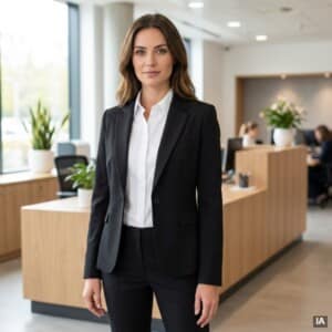 Blazer Senhora K6131 clássico estruturado com lapela de fato e bolsos embutidos