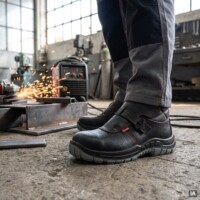 Botas de Soldador S3 MIRA 114089 Botas de soldador S3 MIRA em pele preta com fivela e costuras vermelhas