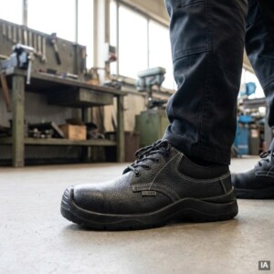 Sapato de trabalho preto em pele com atacadores S3 Gaborone
